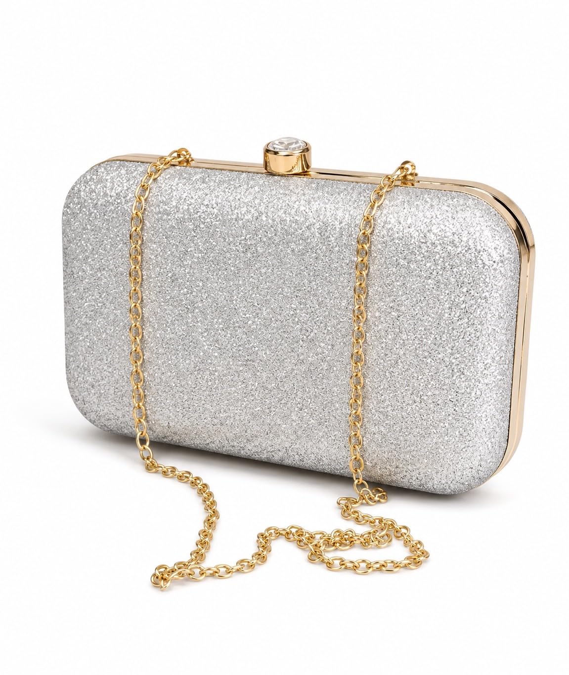 Silver Glitter Box Clutch Bag with Gold-Tone Frame Closure-image-48