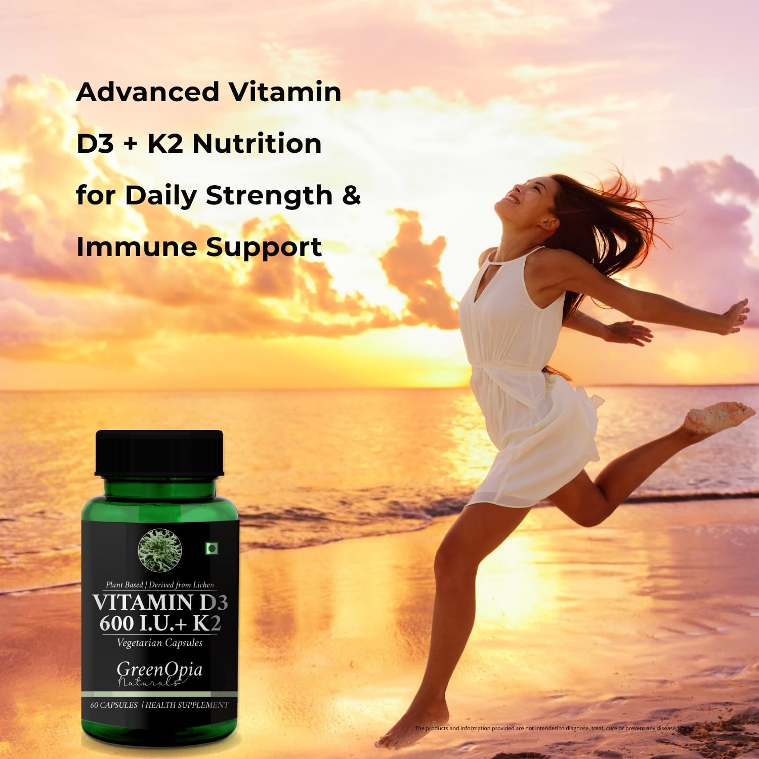 Plant Based Vitamin D3 600 IU + K2 | 60 Vegetarian Capsules — Amazon image 2