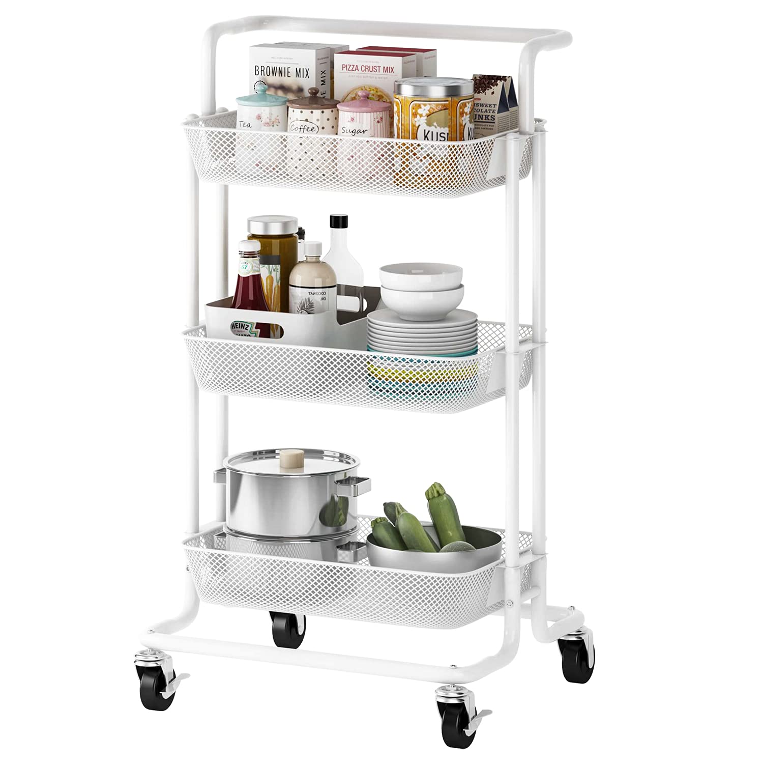 Buy PUSDON 3Tier Rolling Utility Cart, Metal Mesh Trolley Service Cart