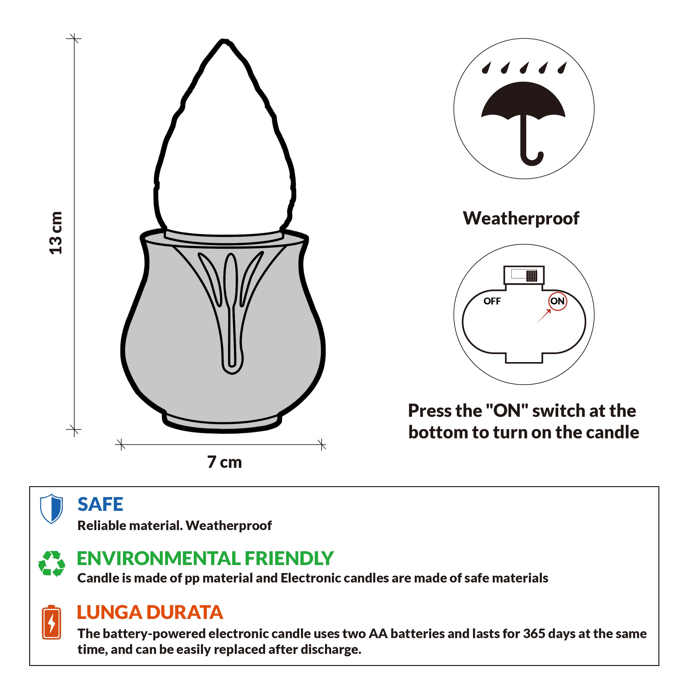 Bougie électronique Avec Croix Dorée - LED, étanche, 365 Jours Autonomie - Pour Cimetière, église, Décoration