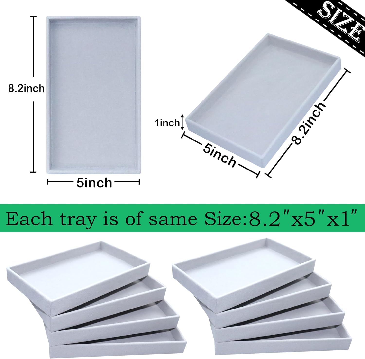 8 Pack Stackable Velvet Jewelry Trays Organizer for Drawers Large Jewelry Storage Display Tray for Earring Ring Necklace