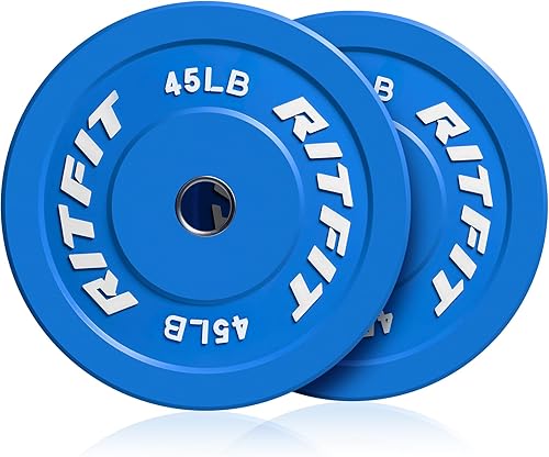 Miniatura 8 de RitFit Color Coded Bumper Plate, Olympic Bumper Plate for Barbell, 2-Inch Bumper Weight Plates With Steel Insert, rubber weight plates for Strength