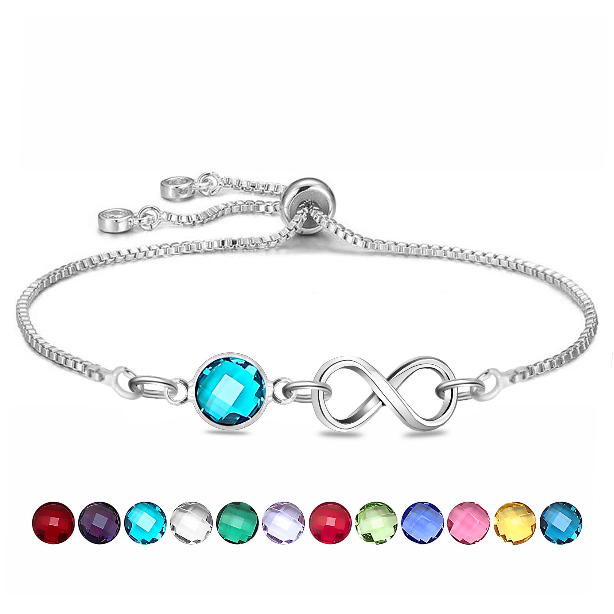 HEYEJET Silber Unendlichkeit Armbänder mit Geburtsstein Kris