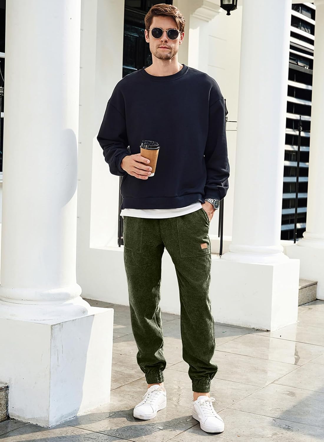 JMIERR Mens Corduroy Joggers Pants Casual Cargo Pants Drawstring Elastic Waist Baggy Tapered Sweatpants with Pockets - Image 6