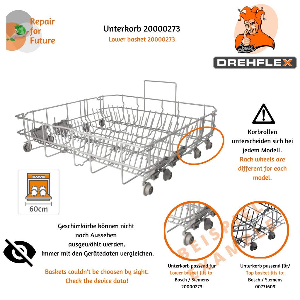 KORB-SET46 - Geschirrkorb Korb - SET für diverse Spülmaschinen von Bosch Siemens Neff Constructa - Oberkorb passt für 20000272 - Unterkorb 20000273
