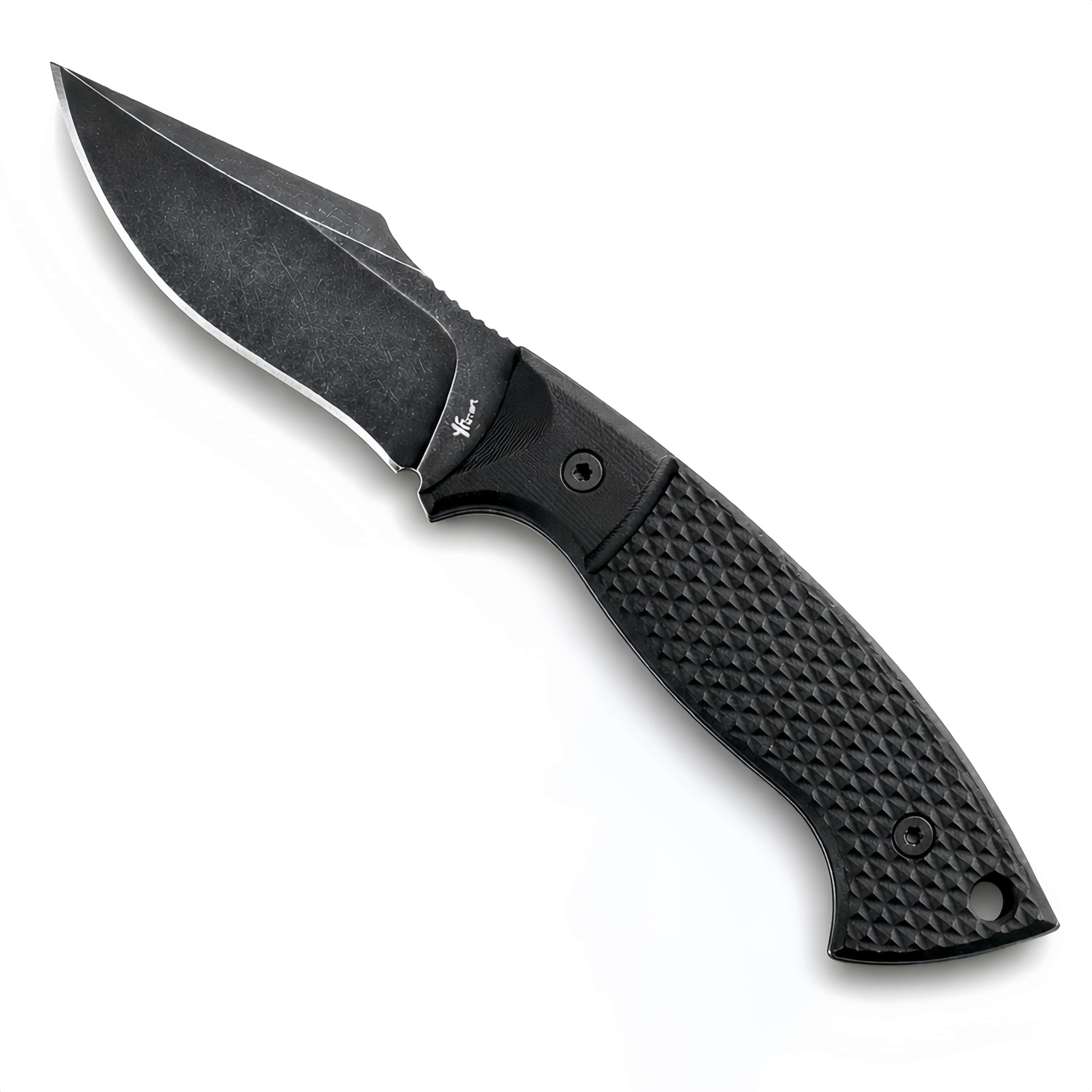 Coltello piccolo con lama fissa: coltello EDC compatto con lama arpione lunga 7,2 cm, manico G-10 testurizzato, ontano continuo, finitura stonewash scuro, fodero stampato a iniezione e Gü