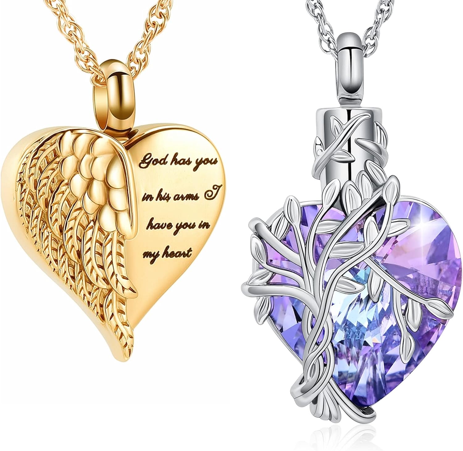 shajwo 2pcs Cremation Jewelry Heart Urn Necklace for Ashes Memorial Keepsake Pendant for Women Men
