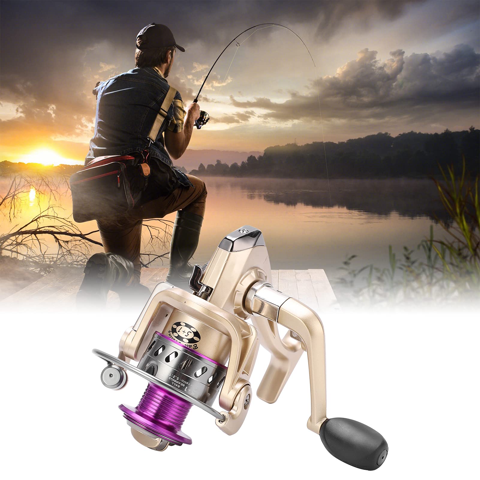 Moulinet Spinning avec Tasse en métal, roulements Lisses pour la pêche, Main Gauche et Droite, Interchangeable, 5.2:1 5 + 1BB