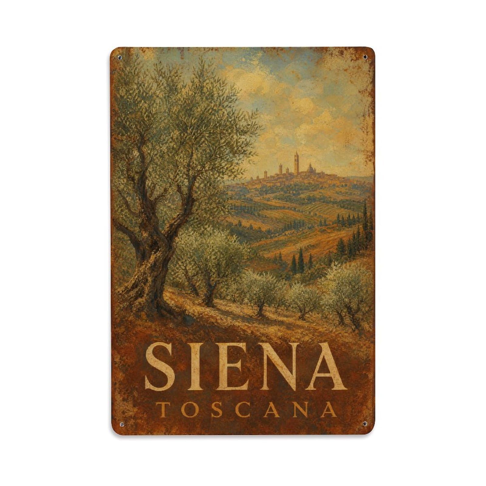 Huiyhb 8X12inch(20X30cm) Vintage Travel Siena Tuscan Hills Olive Trees Italy Metal Tin Sign
