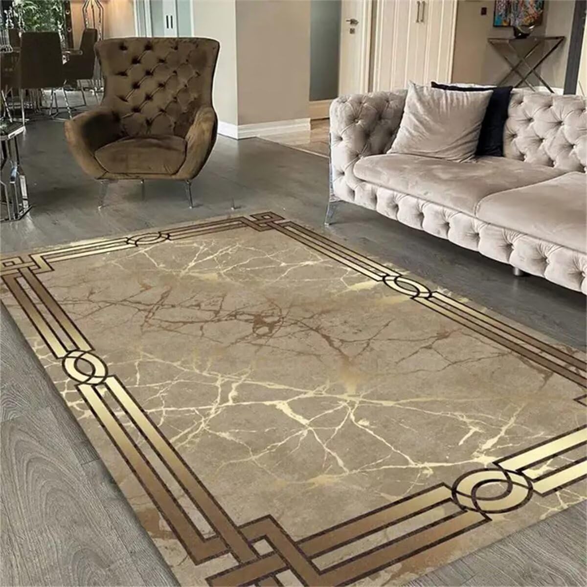 Tapis Grande Taille Tapis Gaming Tapis de Chambre Design de Couleur Jaune Gris Tapis de Salon Lavable Terrasse Exterieur 120X160CM