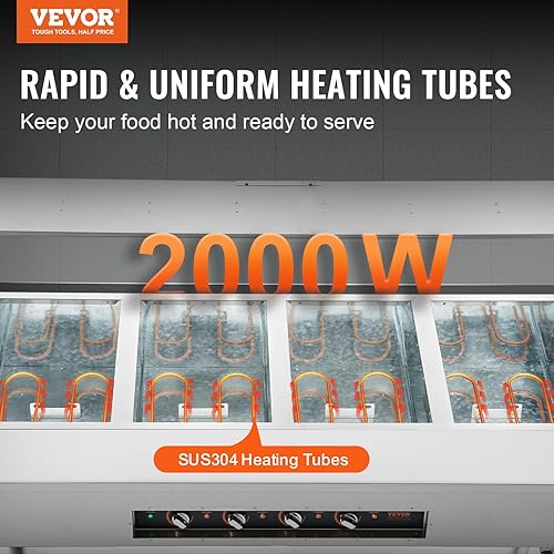 Miniatura 2 de VEVOR Calentador de alimentos comercial de 4 bandejas, 4 mesas de vapor eléctrica de 20.6 cuartos de galón, calentador de alimentos profesional de