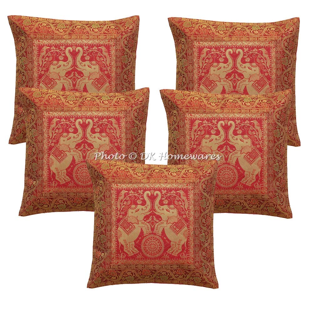 Housses de coussins brocart rouille jacquard bohémien 40x40 cm | Lot de 5