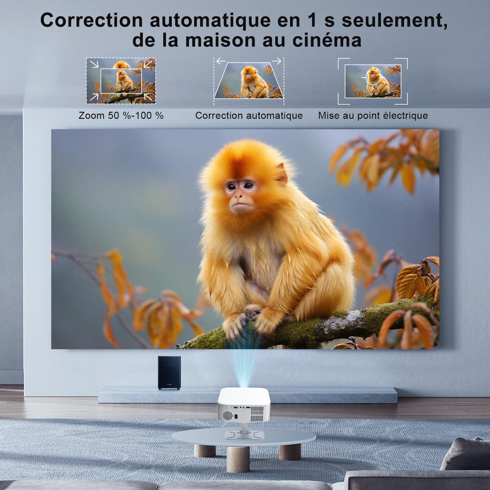 Salange Vidéoprojecteur, 1080P natif Prend en Charge Le 4K, Intelligent Android 14 Projecteur avec WiFi 6 et Bluetooth 5.4 Mise au Point électronique & Correction Automatique Utilisation en Un clic