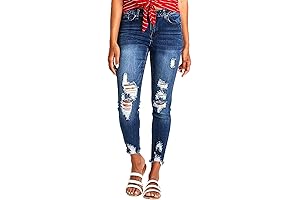 Women's tkmuny High Rise Stretch Skinny Ripped Jeans Distressed Denim Leggings