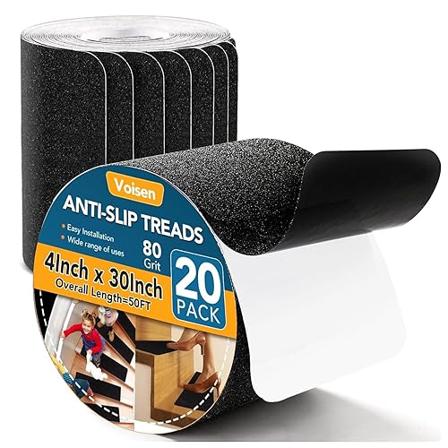 VOISEN Paquete de 20 cintas antideslizantes resistentes de 6 x 30 pulgadas para escaleras, impermeables, precortadas, antideslizantes, al aire