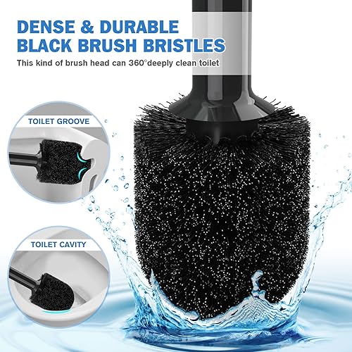 Miniatura 4 de Juego de émbolo y cepillo para inodoro, cepillo para cuenco y émbolo de inodoro resistente con soporte ventilado, combo de limpieza de baño 2 en 1