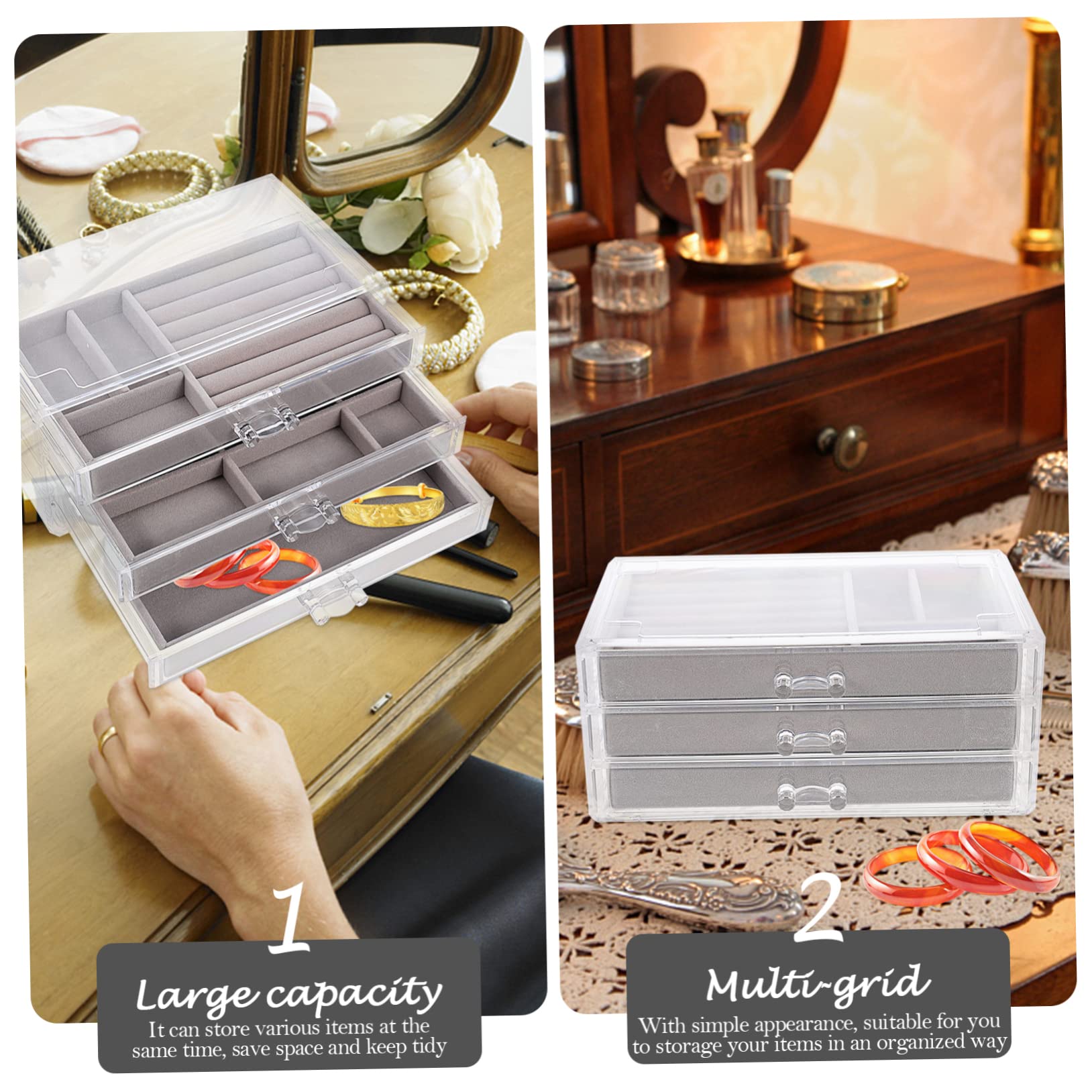BESPORTBLE Scatola Organizer per Accessori 3 Scomparti in Plastica e Pelucchi, Salvaspazio Multifunzionale per Scrivania e Armadio, per Piccoli Oggetti
