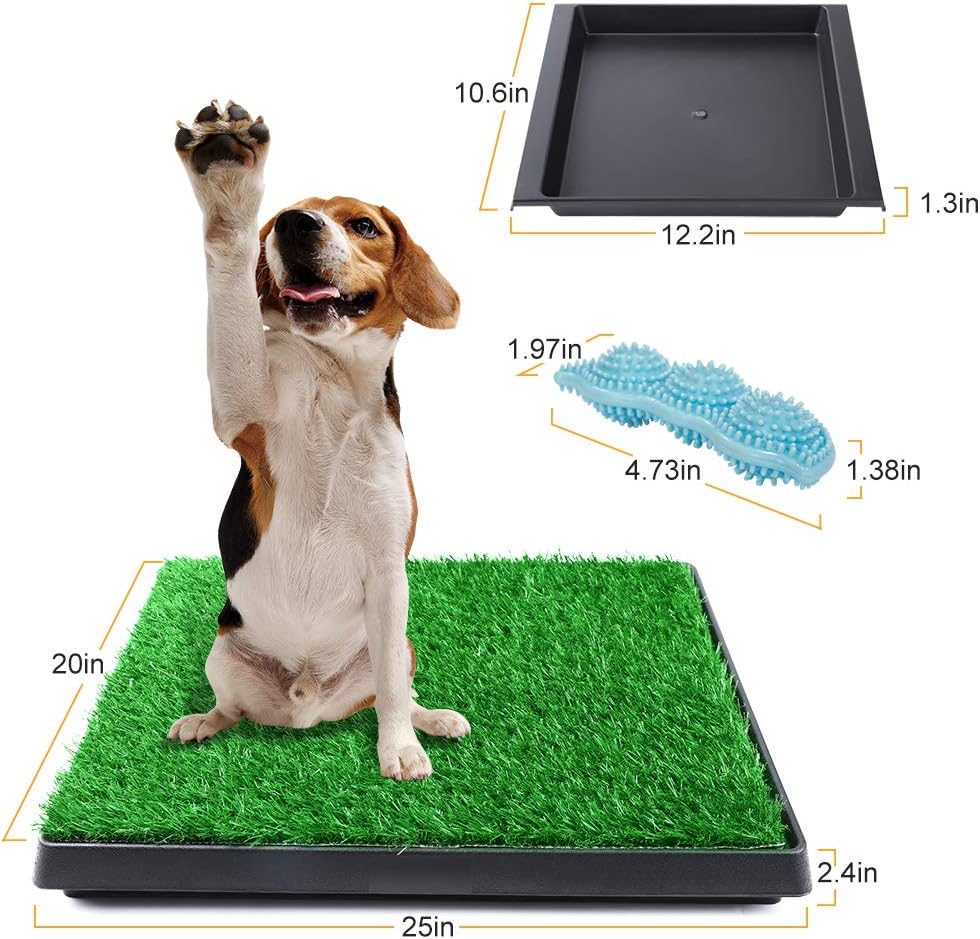Dog Grass Pad with Tray,Artificial Grass Turf Professional Potty Patch with Drawer Indoor/Outdoor Training Dog Pee Potty Pad,Suitable for Medium and Small Dog -with a Dog Chewing Toy