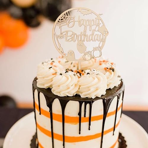 Miniatura 7 de Decoración de madera para tarta de cumpleaños de Halloween, espeluznante embrujado, calabaza, araña, decoración de fiesta de murciélagos, decoración
