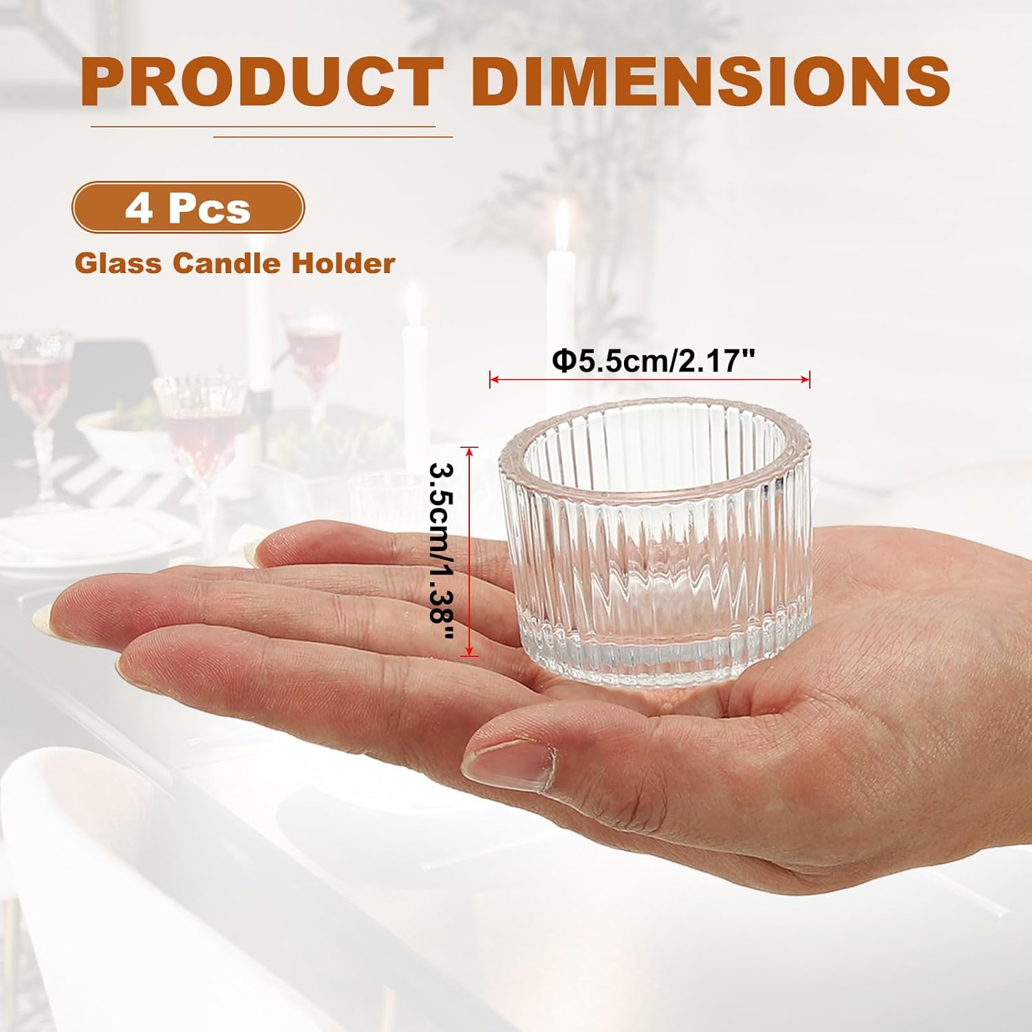 uxcell ガラスティーライトキャンドルホルダー ラウンドリブガラス奉納キャンドルホルダー テーブルセンターピース、ホームデコレー