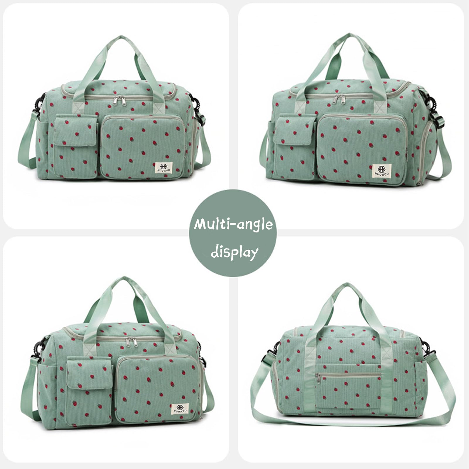 Bolsa de Deporte para Mujer, Pana Fresa Sporttasche con Compartimento para Zapatos, Compartimento y Billetera Pequeña para Mojados, Bolsa de Viaje für Viajar, Fitness, Deporte, 48x22x27 cm - 5