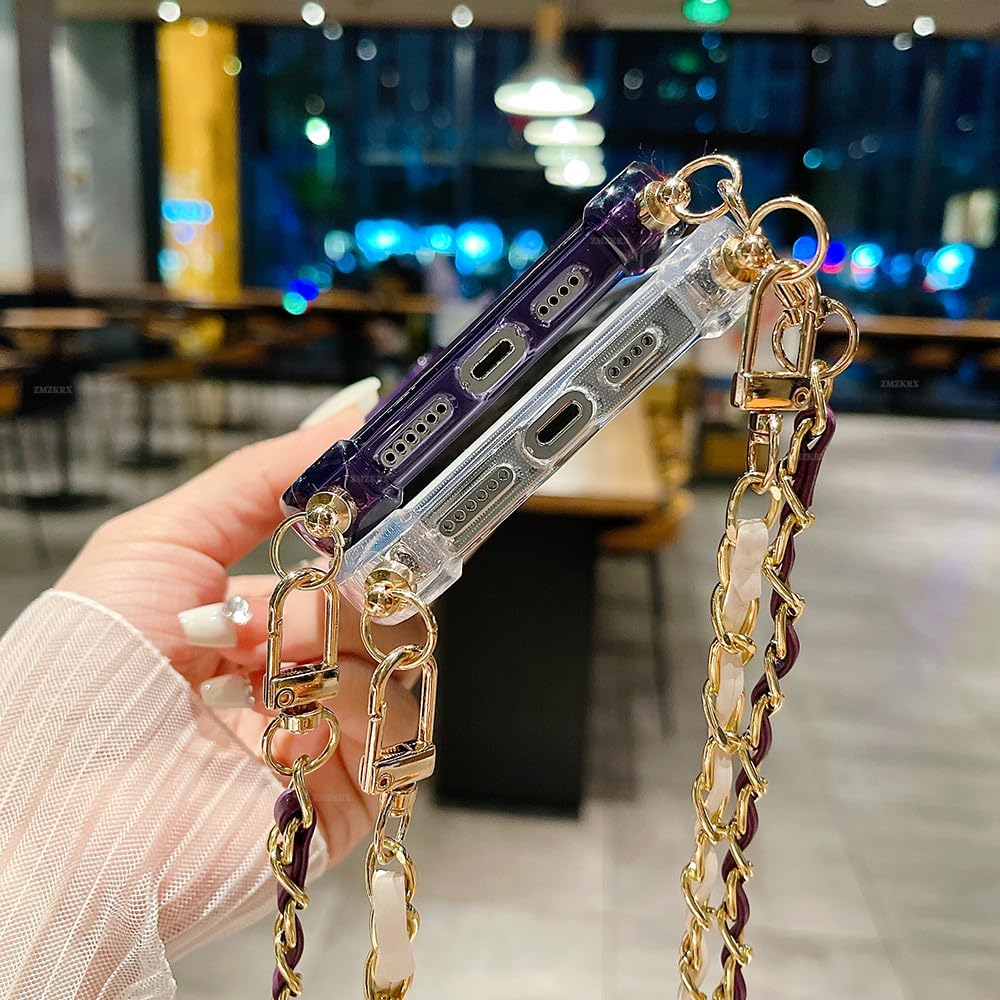 Odporny na wstrząsy silikonowy zderzak do iPhone'a 15 14 13 12 11 Pro Max X XR XS 7 8 Plus Crossbody smycz skórzany łańcuch, fioletowy, do 13Promax