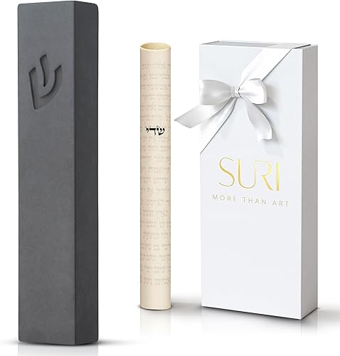 Miniatura 9 de SURI Mezuzahs para puerta  Estuche de mezuzuah contemporáneo de color crema de terrazo y turquesa  Incluye kit de mezuzá  Pergamino de mezuzá no