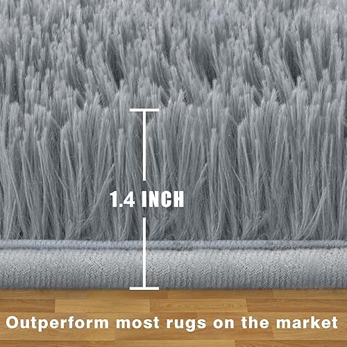 Miniatura 2 de ROCYJULIN Alfombra de 8 x 10 pies, gris claro, pelo alto, alfombra de área para sala de estar, dormitorio, sala de juegos, habitación de los niños