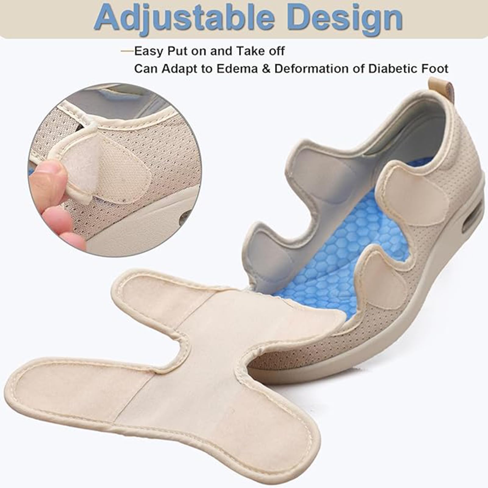 Buty dla cukrzyków, dla mężczyzn i kobiet, ekstra szerokie dopasowanie, buty na haluks, antypoślizgowe pantofle, regulowane buty dla seniorów, na zapalenie powięzi podeszwowej, opuchnięte