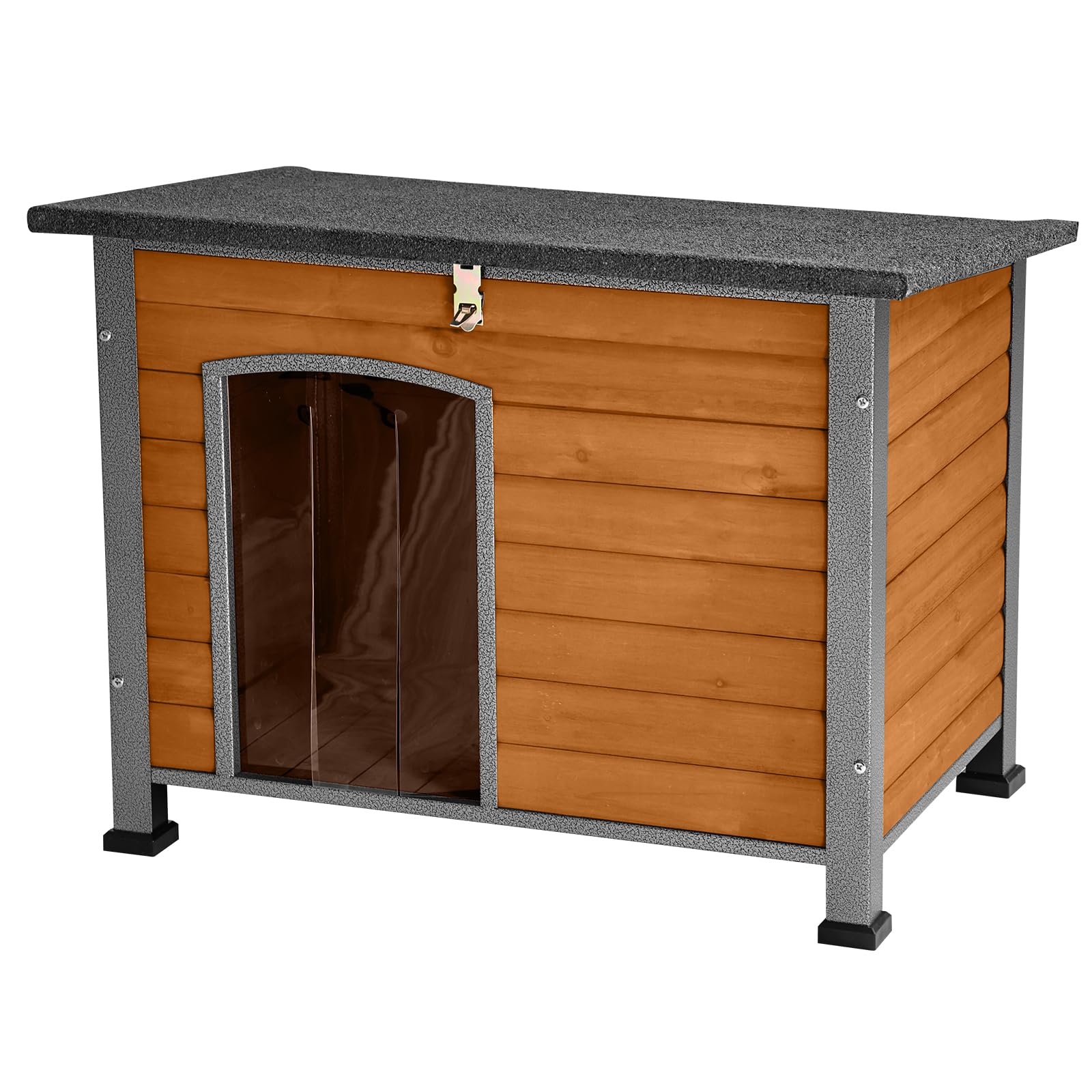 Suumerpety Indoor Outdoor Dog House,Anti-Chewing Iron Frame Dog Kennel,Wood Warm Pets Home,Weatherproof Outside Shelter for Feral Animal 33.5" (L) X