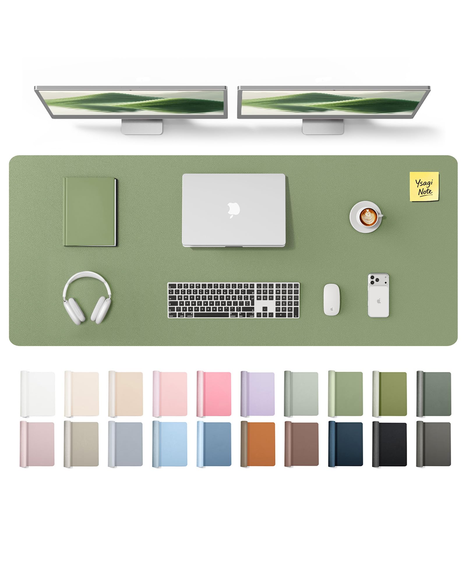 YSAGi Leather Desk Pad Protector, Office Desk Mat, Large Mouse Pad, Non-Slip PU Leather Desk Blotter, Laptop Desk Pad, Waterproof Desk Writing Pad for Office and Home (Bamboo Green,55" x 17.2") Bamboo Green 55" x 17.2"