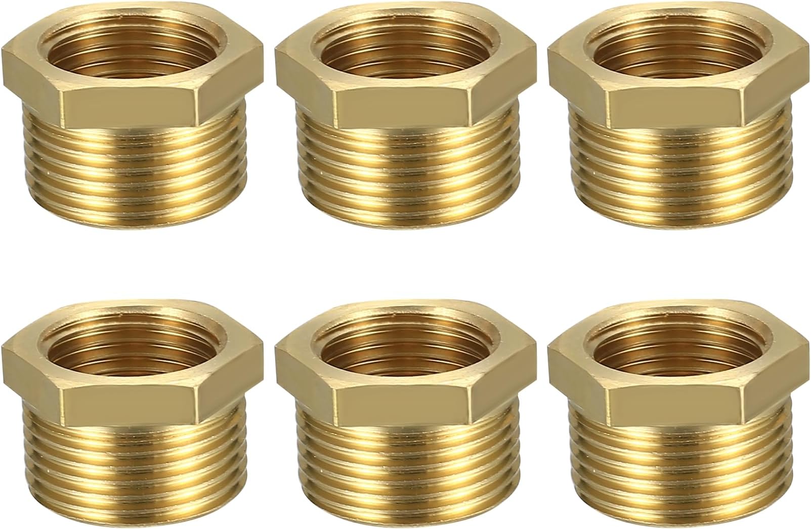 3/4 to 1/2 Inch Reducer Adapters, 6 Pcs G3/4 Male Thread to G1/2 Female Brass Thread Adapters, BSP Brass Hex Bushing Reducer Connector Adapter Fittings for Heating, Drinking Water System