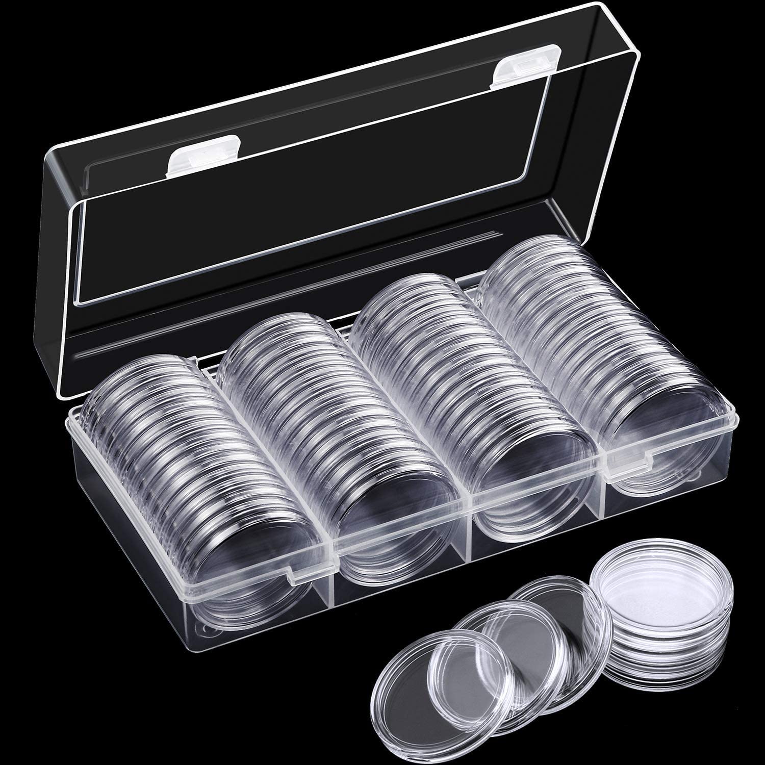 Plastic Coin Holder Capsules Container with Storage Organize Box for Coin Collection (100 Pieces)