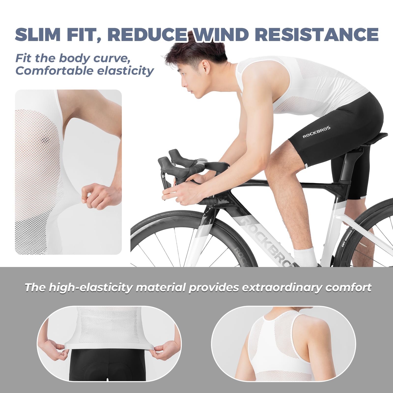 ROCKBROS Camiseta Interior Ciclismo para Hombre Ultraligero, Camiseta Deportiva sin Mangas de Verano Transpirable Secado Rápido, Ropa Interior Bicicleta Running, M-XXL