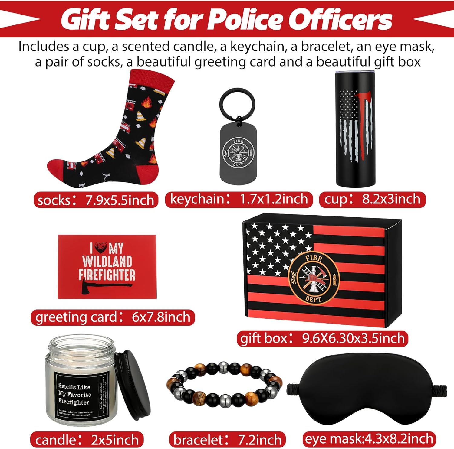 Maxdot Firefighter Gifts for Men Women Birthday Retirement Gift 20oz Stainless Tumbler Socks Keychain Candles Eye Masks Bracelets for Him Dad Husband Friends First Responder Christmas Party Favors - Image 2