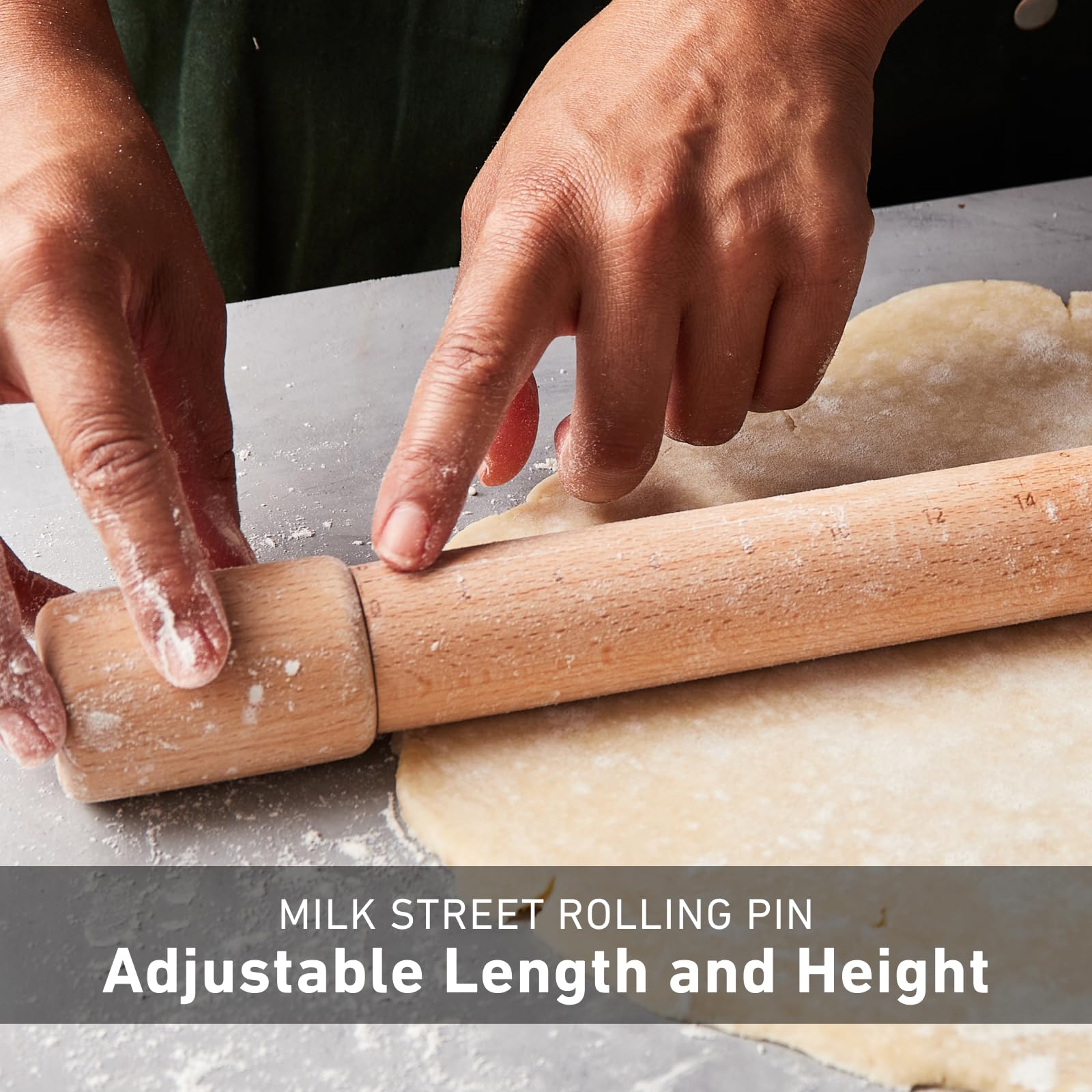Milk Street Einstellbares Nudelholz – Präzisions-Teigroller aus Buchenholz mit abnehmbaren Höhenführungen & lasergeätztem Lineal – 58,4 cm Länge für Kekse, Kuchenkrusten & Nudeln