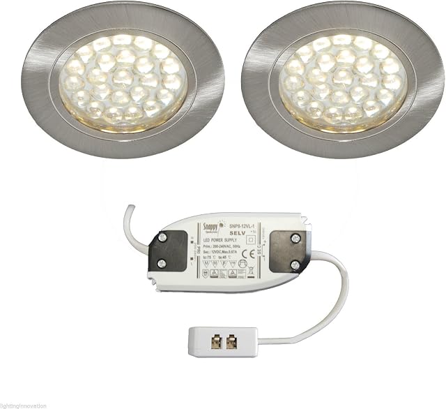 2X RECESSED LED Kitchen Under Cabinet Cupboard Light KIT Set Brushed Chrome Rimini Warm White