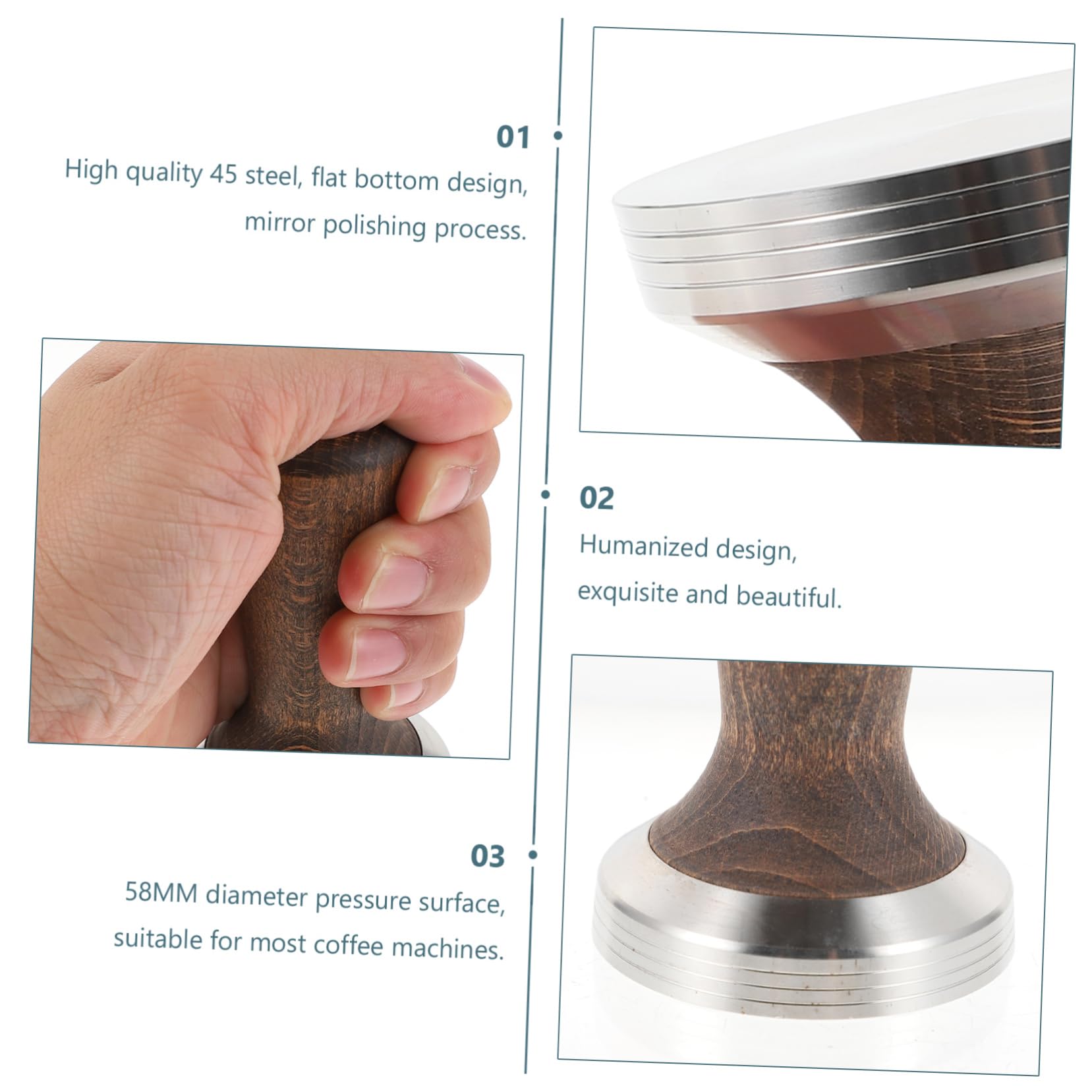 Pressino per Caffè Ergonomico in Acciaio Inox e Legno Marrone
