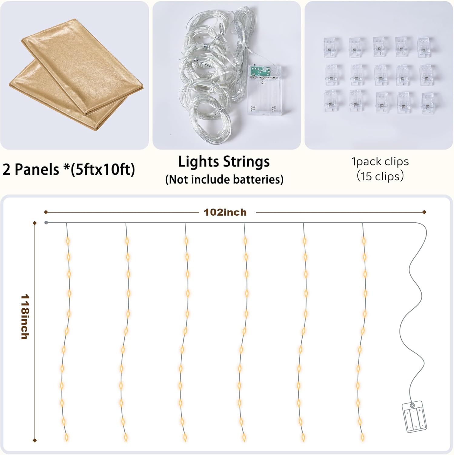 10x10 ft Champagne Sequin Backdrop Curtain with Lights for Parties, Wrinkle Free Glitter Photo Backdrop Drapes Shimmer Back Drop Cloth for Wedding Birthday Photography Background