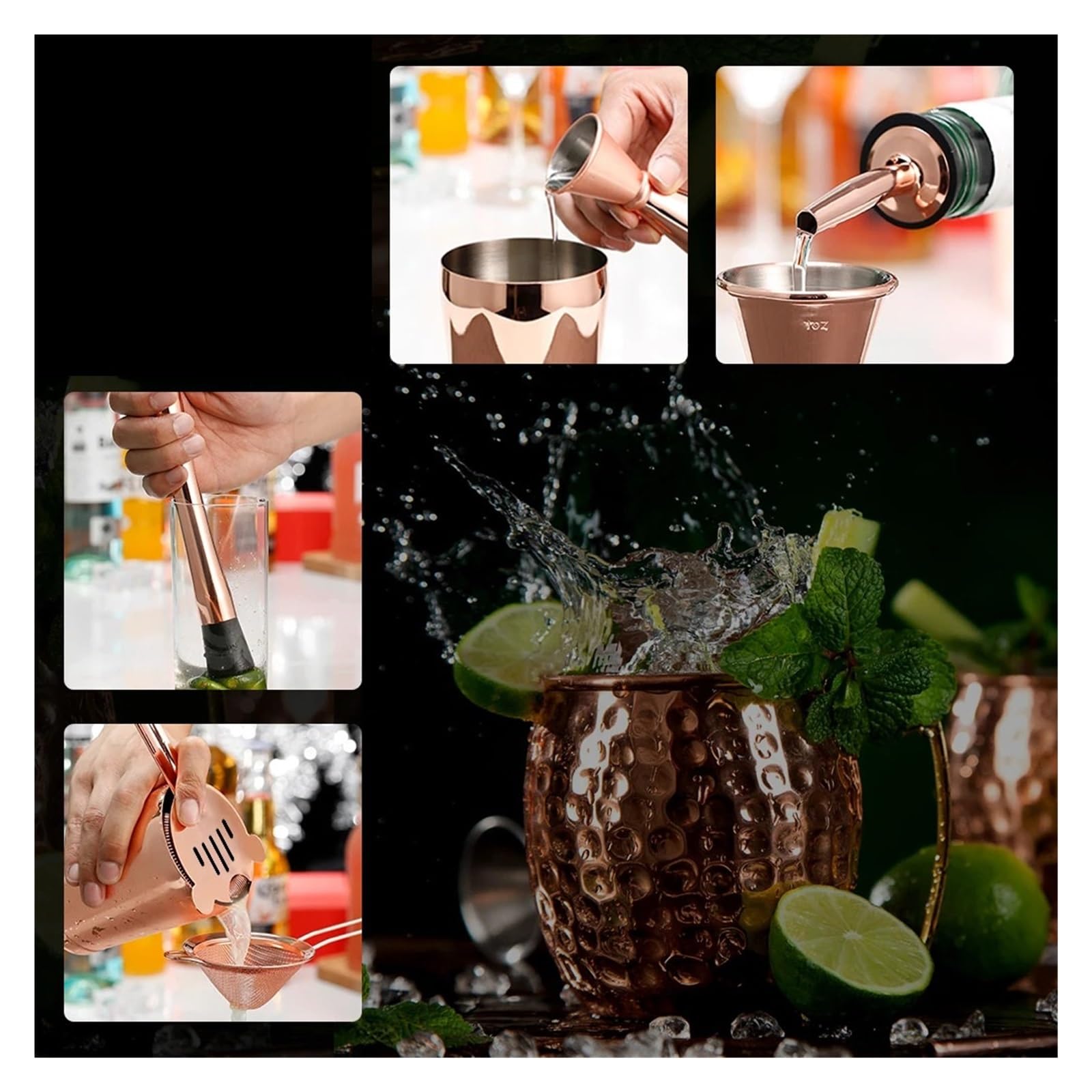 Juego de coctelera, kit barman 16 piezas for mezclador vino(Rose Gold)