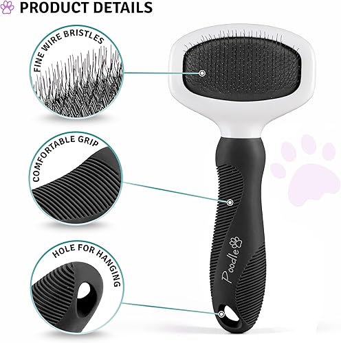 Poodle Pet Slicker Brush - For Dogs, Cats, Rabbits - Matted/Loose Fur, Knots - Suitable for Doodle/Goldendoodle Grooming and Shredding Short/Long Hair(Black)