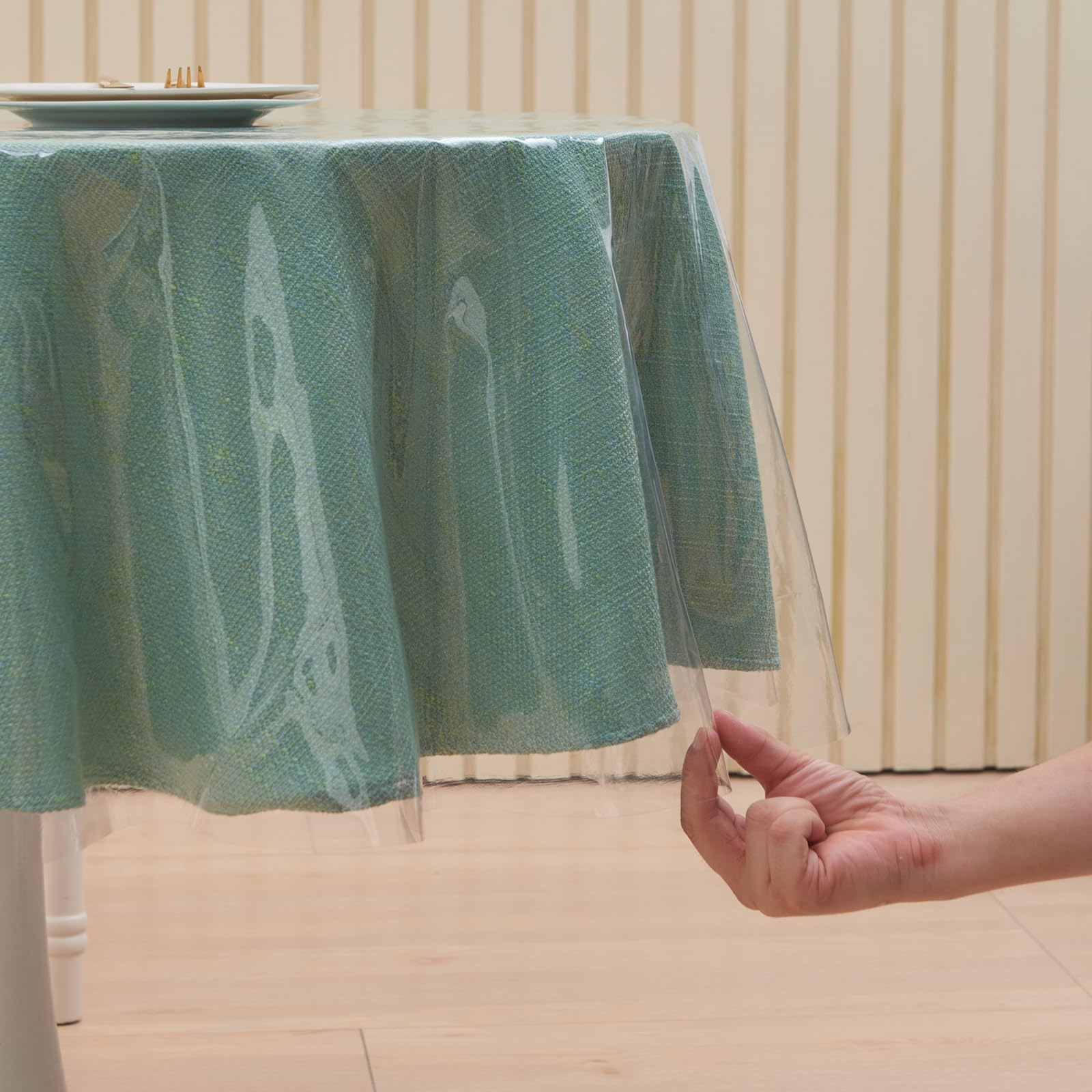 Deep Dream Clear Vinyl Tablecloth Protector, 70 Inch Waterproof Plastic Round Clear Table Cover Protector for Dining Tables, Parties and Holidays