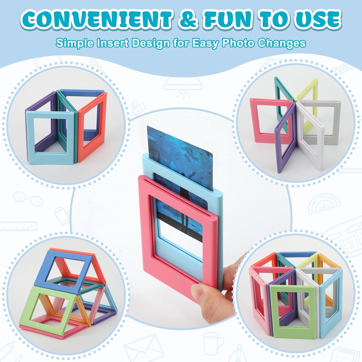 Mototo 48 Pack Magnetic Picture Frame for Fujifilm Instax 2.5x3.5in Mini Table Photo Frame Holder Fridge Magnets Photo Frames for Fridge School Office Wallet Size Picture Frames, 12 Colors