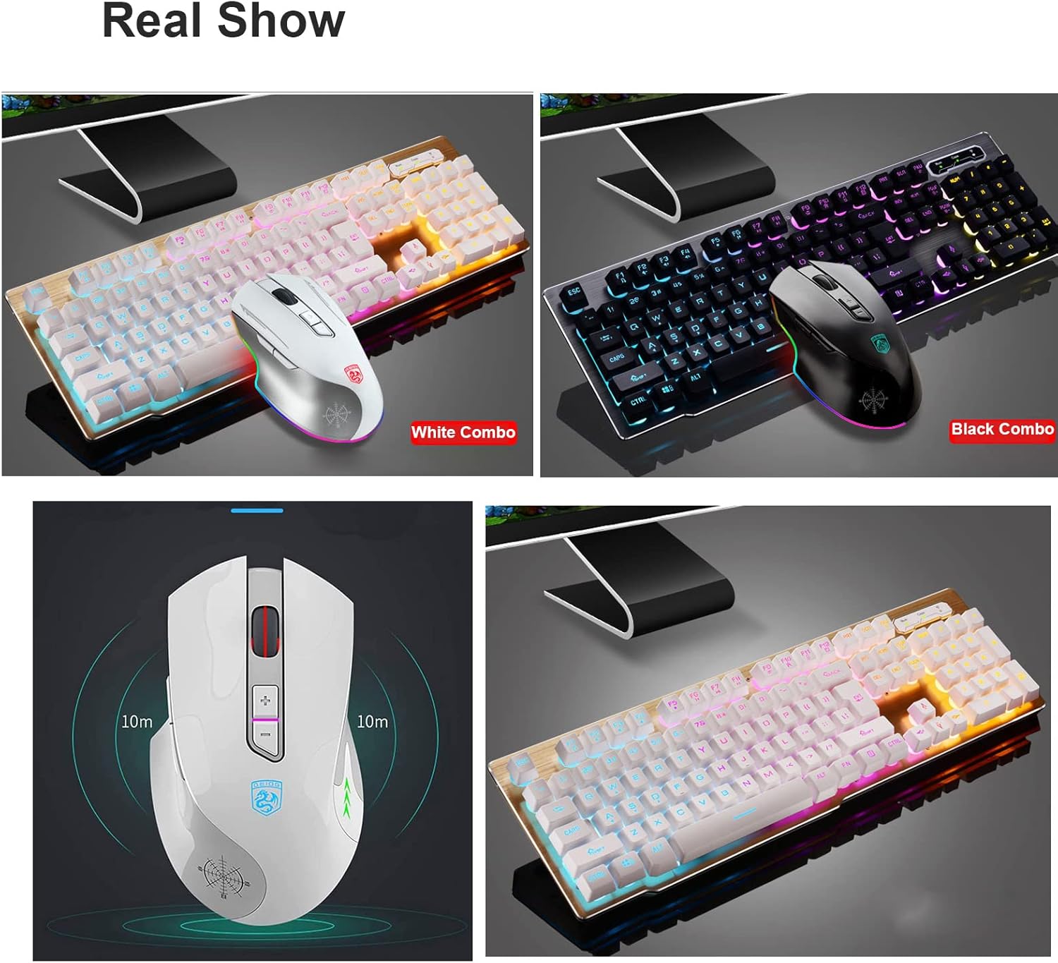 White and Black Gaming Keyboard and Mouse Combos