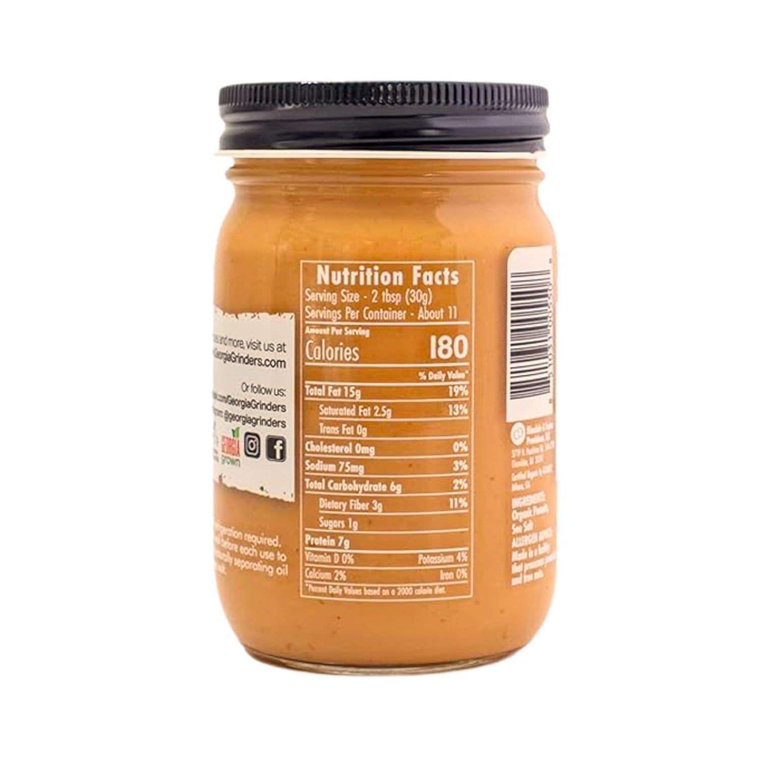Georgia Grinders Organic Crunchy Peanut Butter, Gourmet Nut Butter Spread, No Sugar Added, Vegan, Non-GMO, Gluten-Free, No Palm Oil