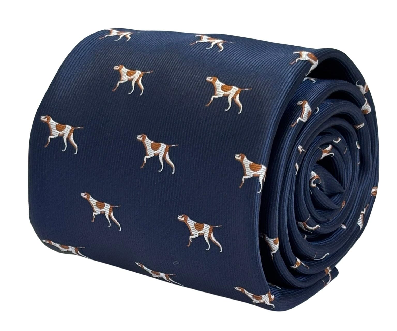 Frederick Thomas Green & Orange Beagle Hunting Dog Necktie, Navy Blue, 8.5 Cm Width, British Design