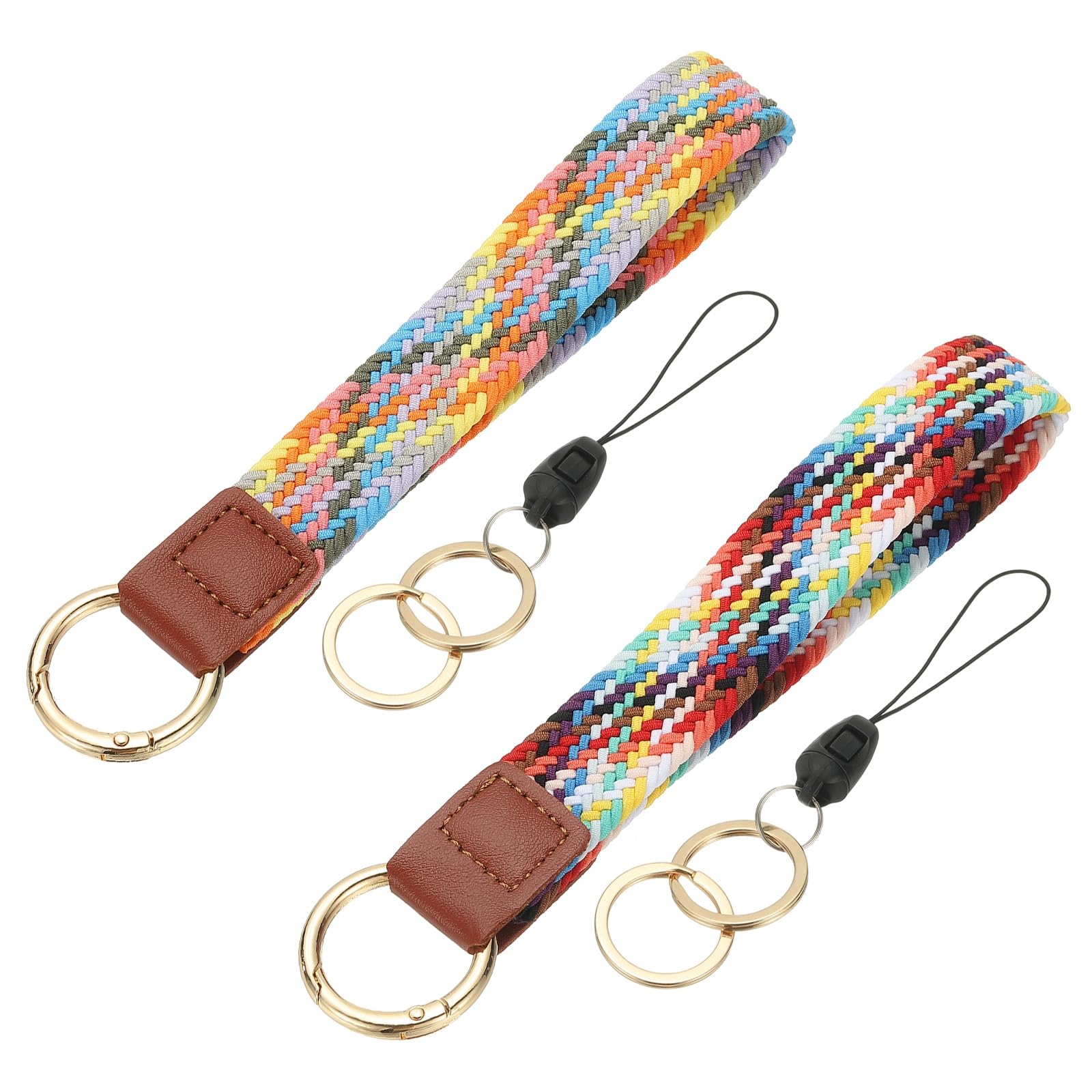 PATIKIL Keychain Wristlet, 2 Pcs Cute Keychain Stretchy Woven Wrist Lanyard Strap Key Ring Car Keys Chain Accessories Hooks for Women Men Wallet ID Badges Card, Colorful/Colorful Purple