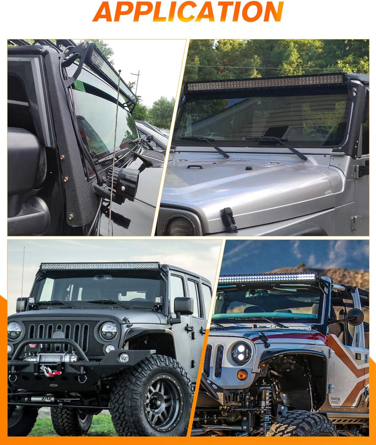 CO LIGHT 50"/52" LED Light Bar Upper Windshield Mount Brackets for Wrangler JK 2007-2018 A-Pillar Windshield Frame Mount Kit with Spot Light Holders Fits 07-18 Wrangler JK