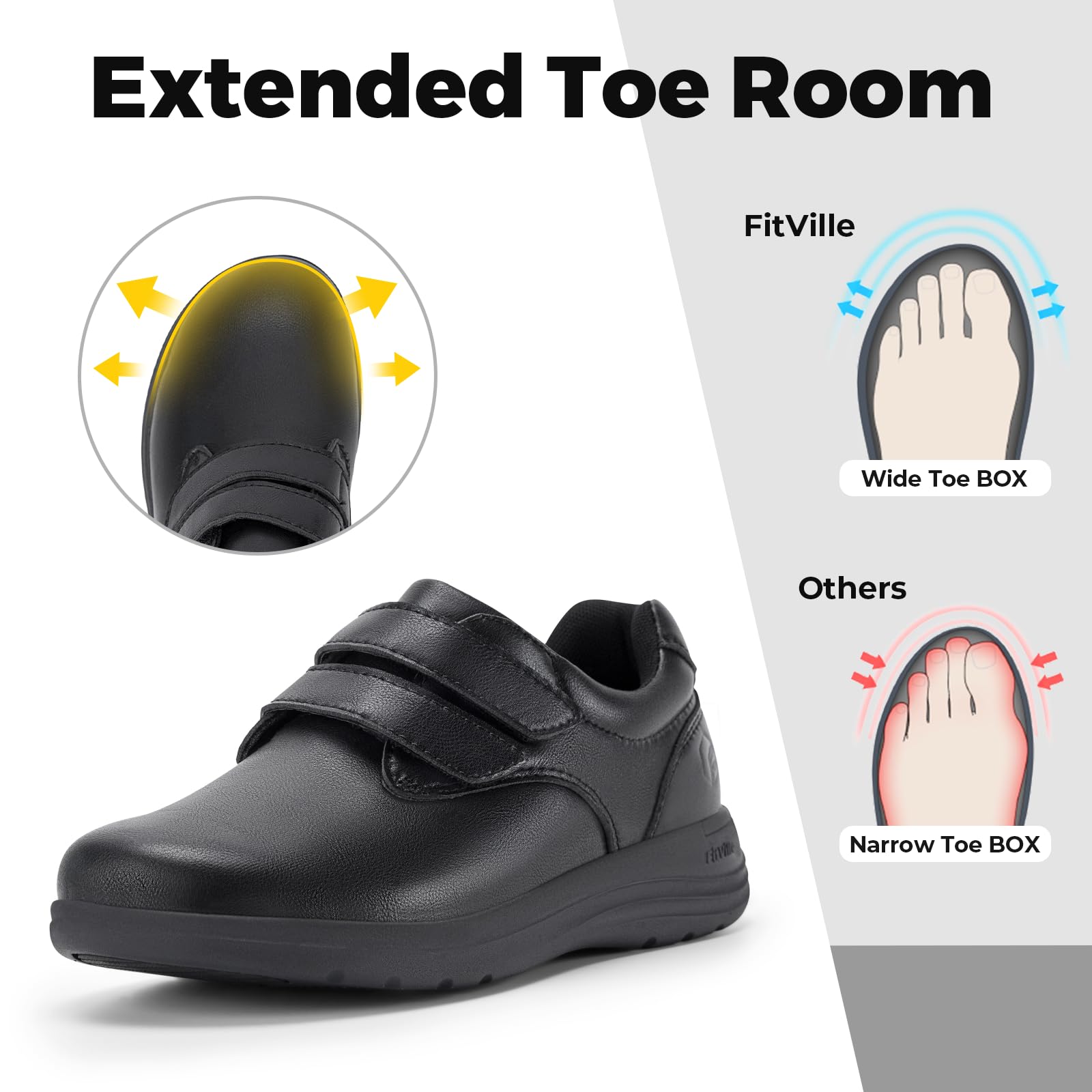 FitVille Scarpe Diabetici Donna Pelle Pianta Larga Scarpe Ortopediche Strappo Scarpe Comode da Passeggio pour Piedi Sensibili Piedi Gonfi