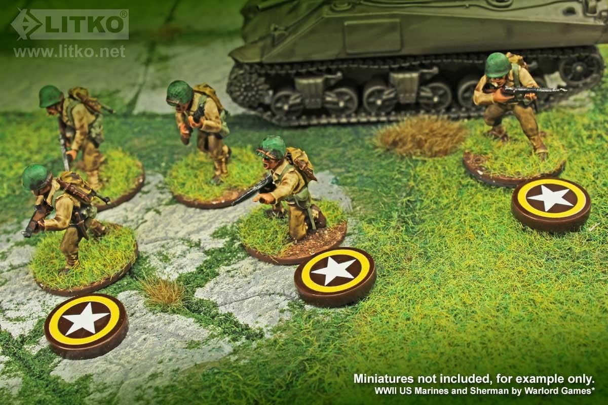 LITKO World War Two Miniature Wargames National Faction Token Game Pieces Compatible with Bolt Action (10) (American Army Command)